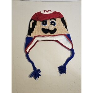 Vintage 90s Super Mario handmade knit beanie hat cosplay